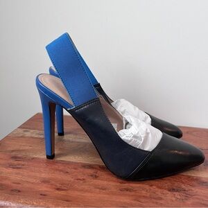 French Connection, high heeled sling, sling back. Blue/black size 39 size 8 US